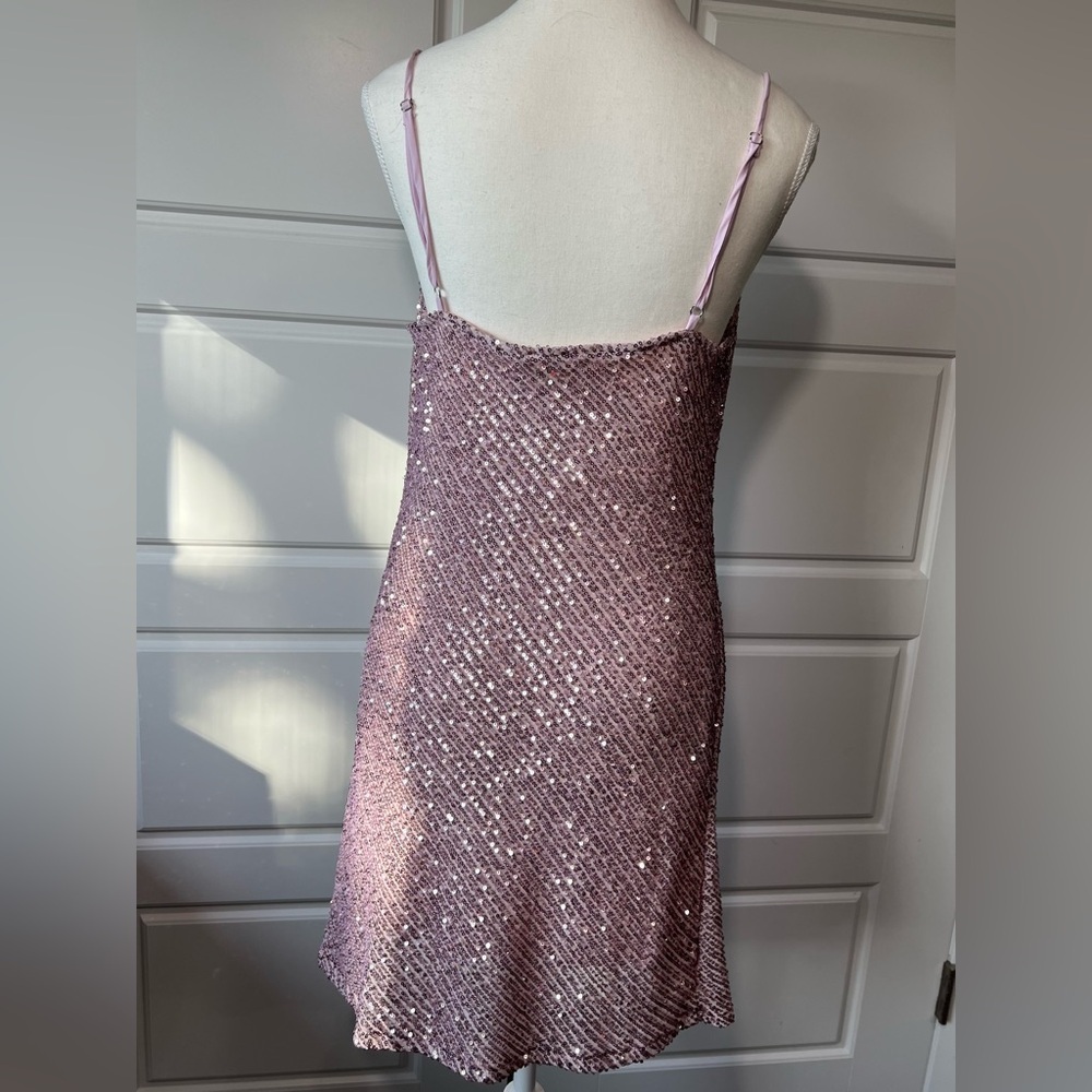 Style Rack Pink Sequin Mini Dress Cowl Neck Sleeveless Party Cocktail‎ Medium - Picture 4 of 7